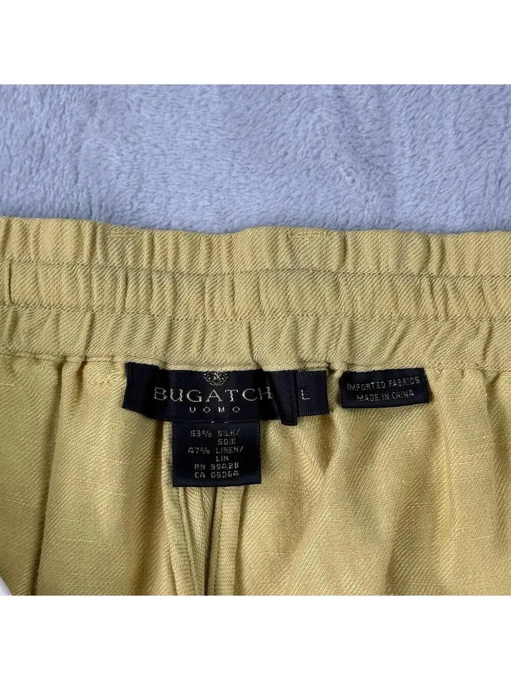 Bugatchi Uomo Linen Silk Shorts Yellow Drawstring Elastic Waist Mens L Preppy - Picture 3 of 9